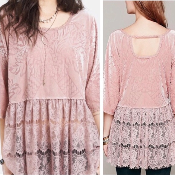 Free People Tops - Free People Dusty Rose Lace Burnout Tunic Top
